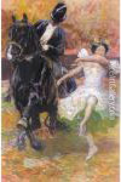 At The Circus Oil Painting - Franz Roubaud