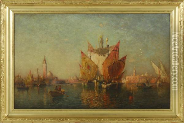 Venetian Harbor Scene Oil Painting - Lemuel D. Eldred
