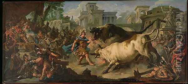 Jason Taming the Bulls of Aeetes, 1742 Oil Painting - Jean Francois de Troy