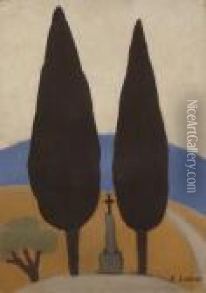 Les Deux Cypres Oil Painting - Alfred Lesbros