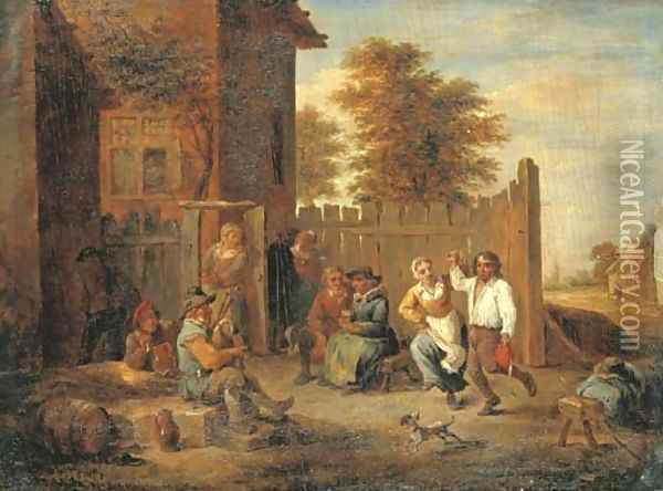 Peasants merrymaking outside an inn Oil Painting - David The Younger Teniers