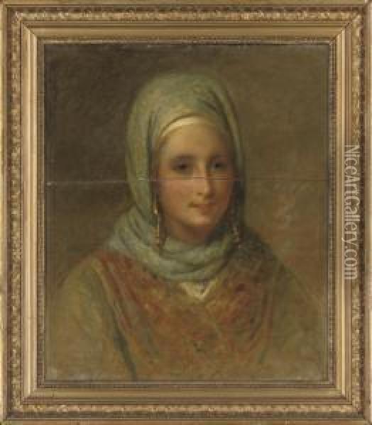Portrait Of A Lady, Bust-length, In Oriental Dress Oil Painting - Edward Villiers Rippingille