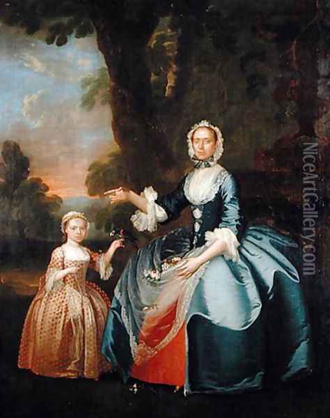 Portrait of Mrs Dawson of Retford and her Daughter, c.1749 Oil Painting - George Stubbs