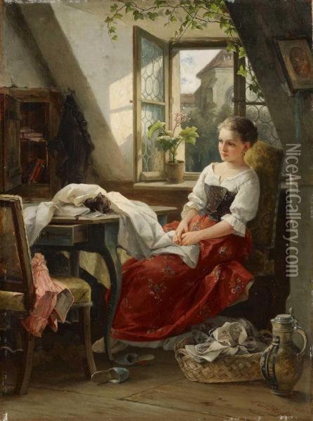Junge Frau Am Fenster Oil Painting - Carl Herpfer