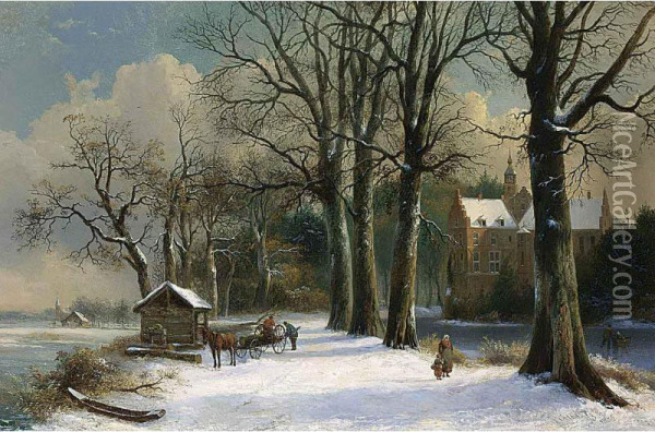 Figures In A Winter Landscape Oil Painting - Pieter Caspar Christ