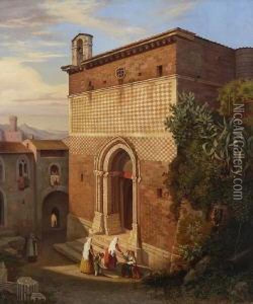 Vor Einer Italienischen
 Kirche Oil Painting - August Koch