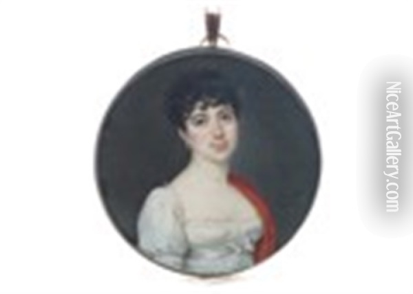 Portrait Miniature Of A Young Lady Oil Painting - Jeanne-Philiberte Ledoux