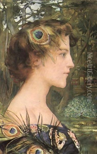 Profile With Peacock 1896 Oil Painting - Contemporary Japanese