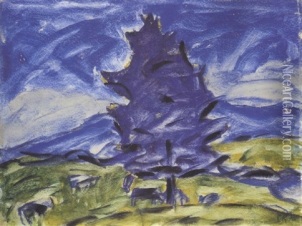 Blaue Tanne (landschaft Mit Tanne) Oil Painting - Christian Rohlfs