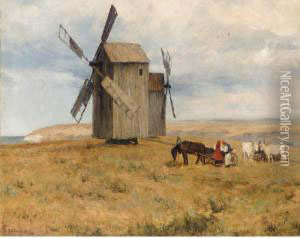 Windmill On The Plain Oil Painting - Sergei Ivanovitch Svetoslavsky