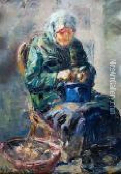 Kobieta Obierajaca Ziemniaki Oil Painting - Erno Erb