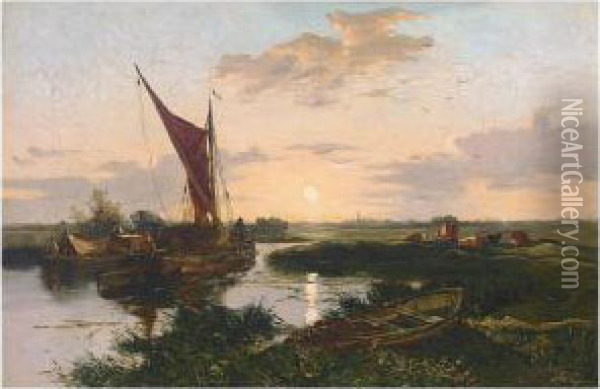 Sunset Near Lichfield Oil Painting - Alexander Jnr. Fraser