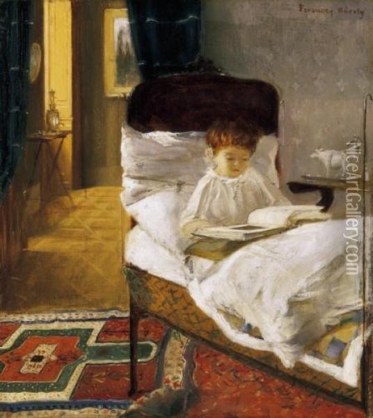 Valer In Bed Oil Painting - Karoly Ferenczy