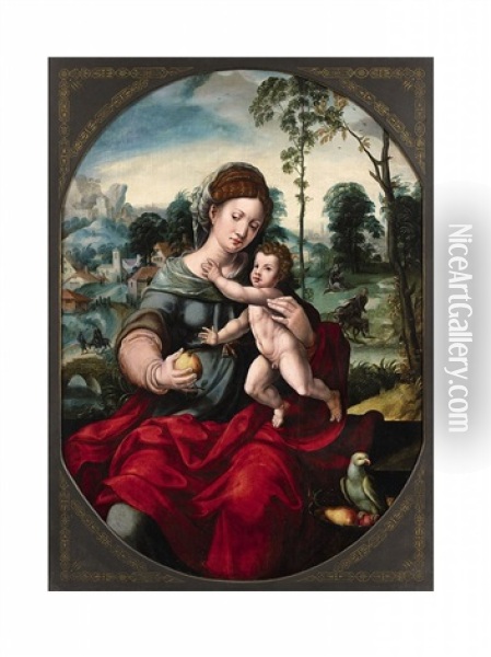 Virgin And Child With The Rest On The Flight Into Egypt Oil Painting -  Master of the Parrot