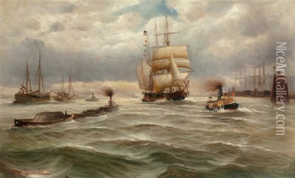 French Harbor Oil Painting - Alfred Serenius Jensen