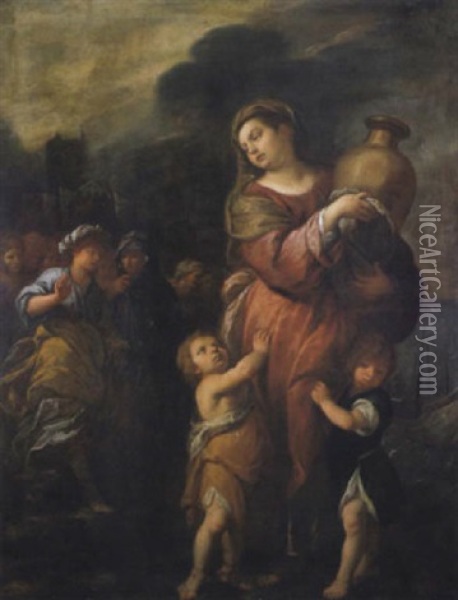 Una Donna Con Due Figli, Che Porta Una Brocca, La Santa Ruffina Oil Painting - Carlo Francesco Nuvolone