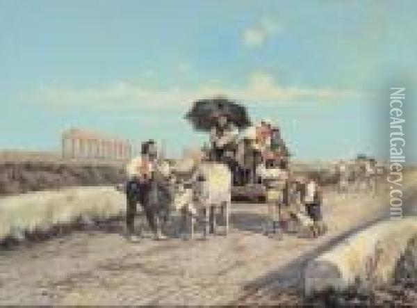 Contadini Sulla Via Appia Oil Painting - Pietro Gabrini
