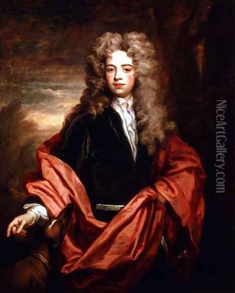 Portrait of a gentleman with a greyhound Oil Painting - Sir Godfrey Kneller