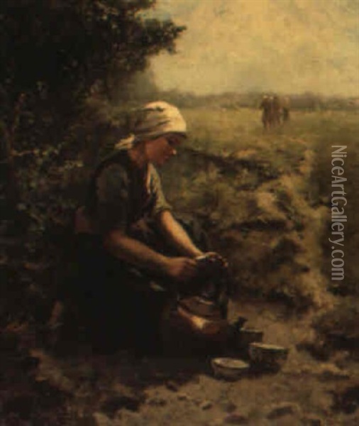 Tea-time In The Fields Oil Painting - Johannes Marius ten Kate