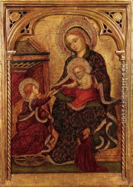 Sposalizio Mistico Di Santa Caterina Con Committente Orante Oil Painting - Dei Jacobello Fiori