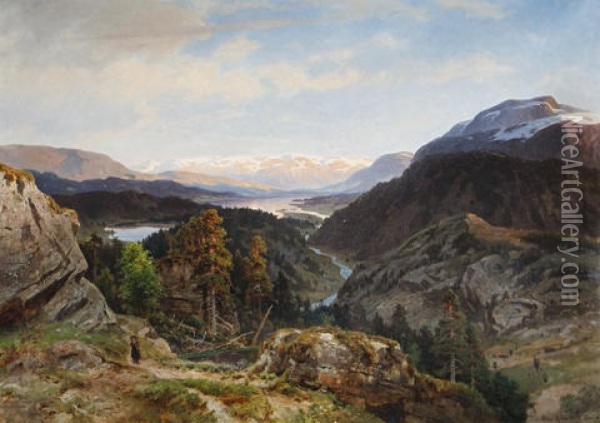An Extensive Mountain Landscape Oil Painting - Morten Mueller