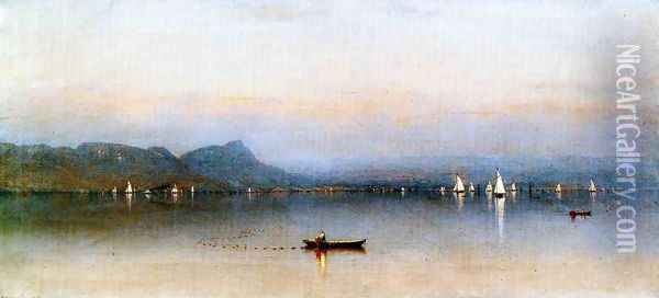 Morning on the Hudson, Haverstraw Bay Oil Painting - Sanford Robinson Gifford