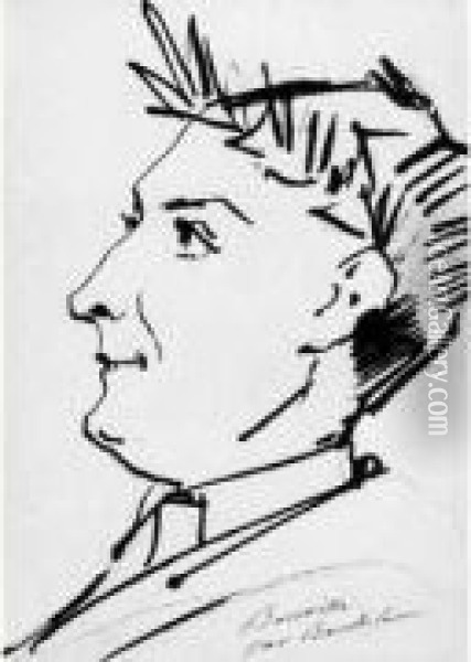 Portrait De Theodore De Banville, En Buste Et De Profil, Souriant ;
 Le Poete Est Couronne De Feuilles De Laurier. Oil Painting - Charles Baudelaire