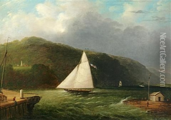 Lighthouse On The Hudson Near Caldwell Landing Oil Painting - Edmund C. Coates