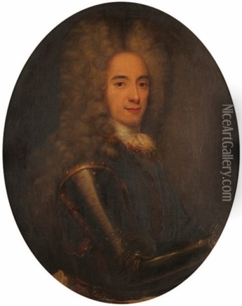 Portrait D'homme A La Cuirasse Oil Painting - Robert Levrac-Tournieres