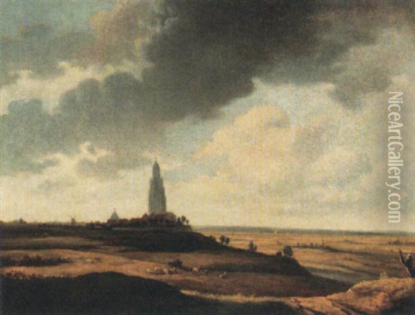 A Landscape With A View Of Rhenen Oil Painting - Philips Koninck
