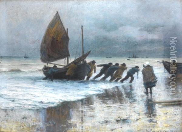 Les Pecheurs Oil Painting - Leon Gustave Ravanne