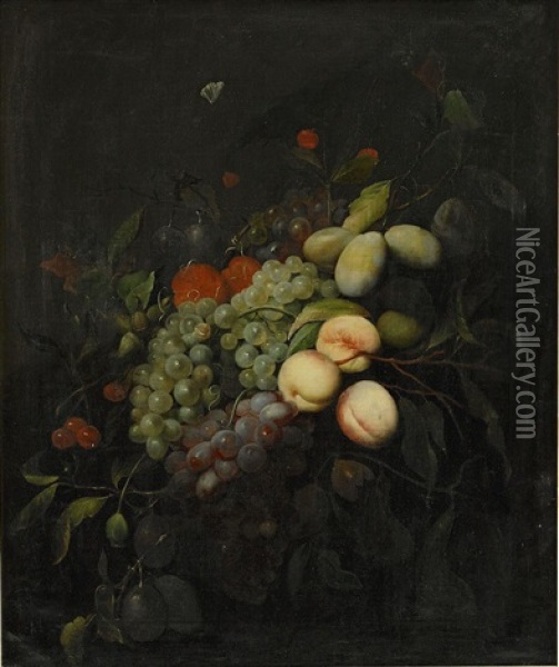 Stilleben Med Plommon, Vindruvor, Persikor Oil Painting - Joris Van Son