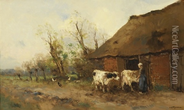 Op Stal Zetten (sold With 194b; Set Of 2) Oil Painting - Willem George Frederik Jansen