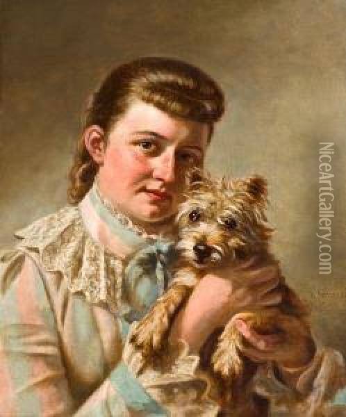 Girl With Dog Oil Painting - Thomas Waterman Wood