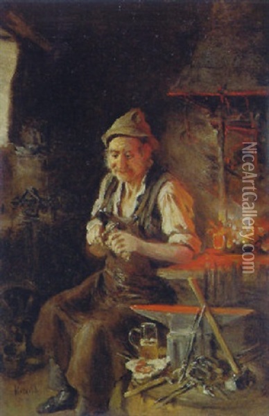 Brotzeit Beim Schmied Oil Painting - Hermann Kern