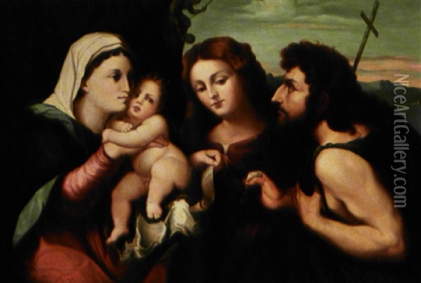 Jomfru Maria Med Jesusbarnet, Hyrde Og Kvinde Oil Painting - Albert Kuchler