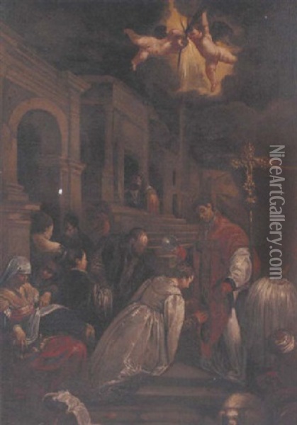 The Baptism Of Saint Ludmilla Oil Painting - Jacopo dal Ponte Bassano