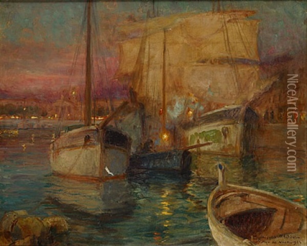 Haven Van Nice (port De Nice) Oil Painting - Jacques Madyol