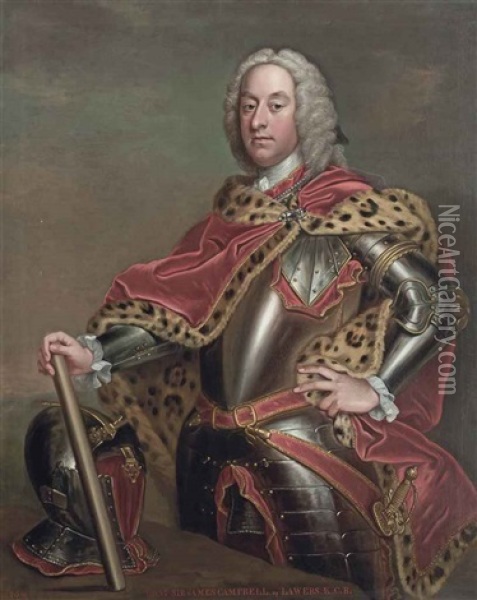 Portrait Of Sir James Campbell Of Lawers (1667-1745), Three-quarter-length, Standing In Armour And A Red Velvet Fur-trimmed Robe, A Baton In His Right Hand Oil Painting - Jean-Baptiste van Loo