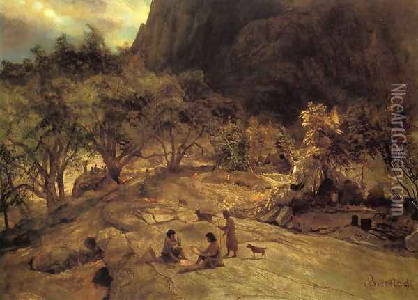 Mariposa Indian Encampment Yosemite Valley California Oil Painting - Albert Bierstadt