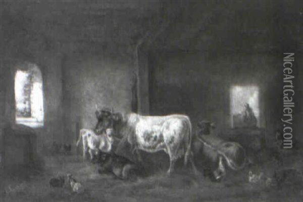 Resting In The Stable Oil Painting - Louis (Ludwig) Reinhardt