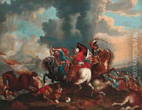 A cavalry skirmish between Christians and Turks Oil Painting - Italian School