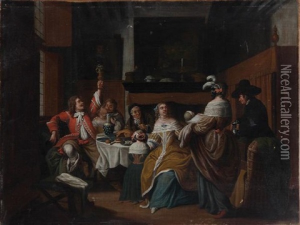 Celebrating The New Arrival Oil Painting - Jan Josef Horemans the Younger