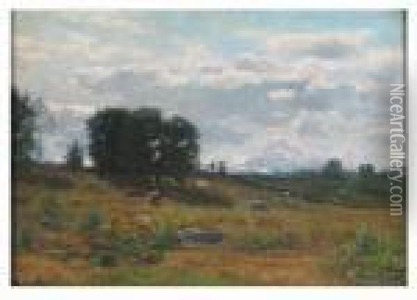 Landscape With Grazing Cows On Hillside Oil Painting - John Joseph Enneking