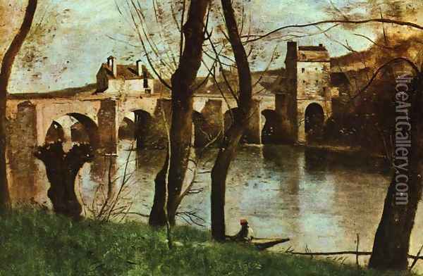 The Bridge at Mantes Oil Painting - Jean-Baptiste-Camille Corot