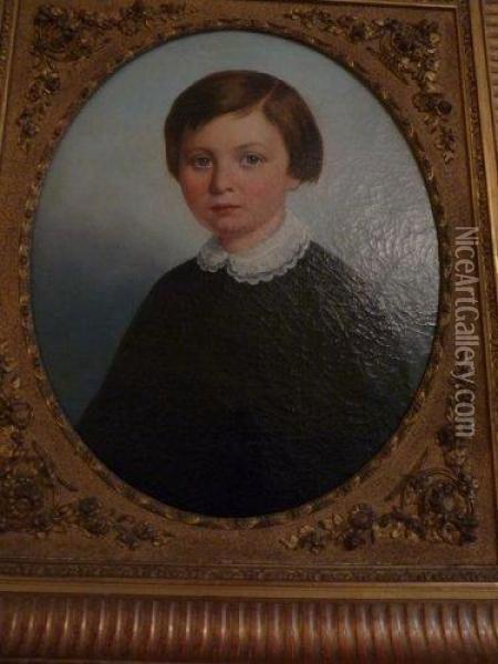 < Portrait D'enfant Au Col De Dentelle >. Oil Painting - Joseph Fortune Layraud