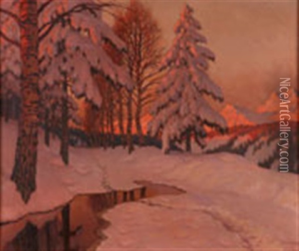 Winter Glow Oil Painting - Mikhail Markianovich Germanshev