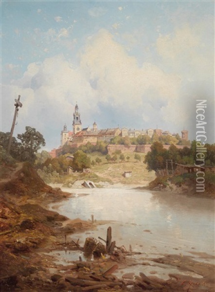 Blick Auf Schloss Wawel In Krakau Oil Painting - Carl Hasch