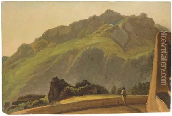 Le Mont Epomeo A Ischia, Une Terrasse Au Premier Plan Avec Une Figure Oil Painting - Simon-Joseph-Alexandre Clement Denis