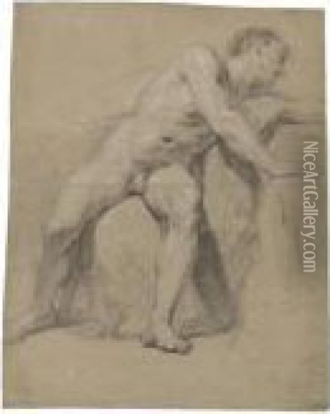 Seated Academy Nude Turning To The Right Oil Painting - Francois Lemoine (see Lemoyne)